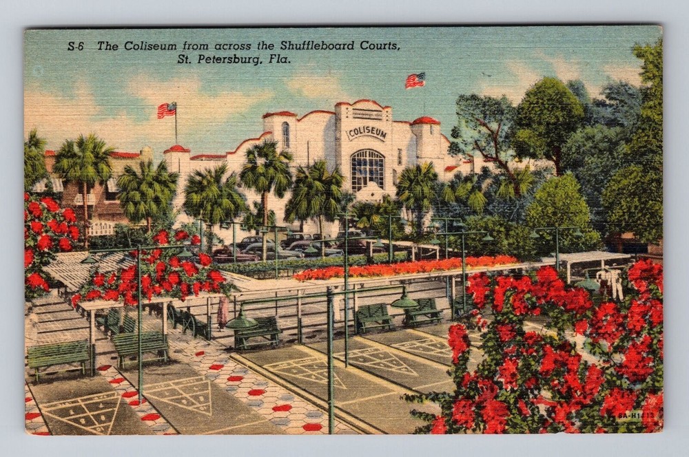 Florida FL St Petersburg The Coliseum Shuffleboard Courts Vintage Postcard