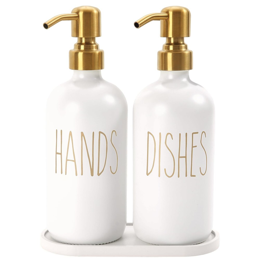 Kitchen Soap Dispenser Set Glass Soap Dispenser With Stainless Steel Pump Contai