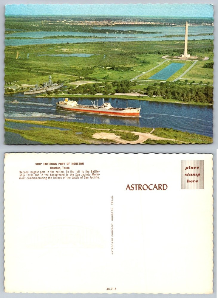 Houston Texas ASTROCARD Postcard San Jacinto Monument Battleship Texas Ship Port