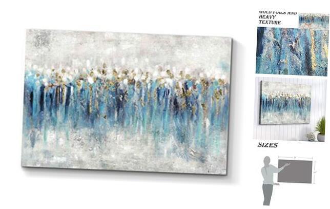 Gray and Blue Textured Abstract Canvas Art Wall Decor 36x24 Inches  -image