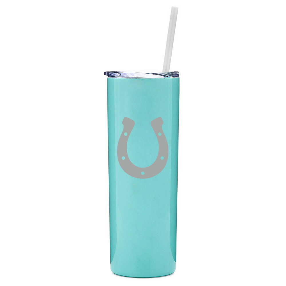 20 oz Skinny Tumbler Stainless Steel Insulated Travel Mug w Straw Horseshoe