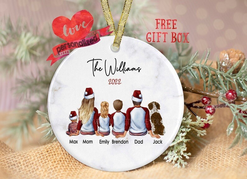 Personalized Family Christmas Ornament with Pets New Family Ornament Custom F...