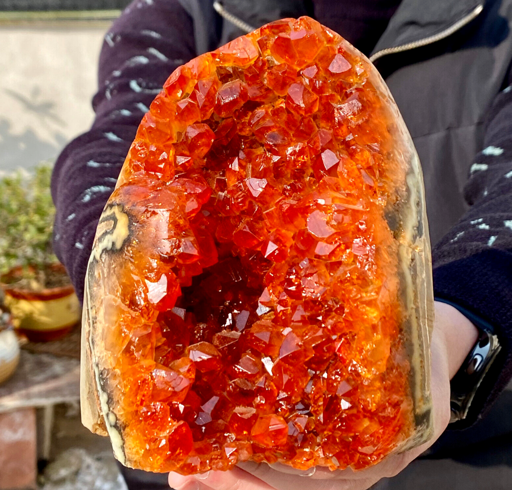 4.37LB Superb Yellow Citrine Crystal Cave Decor Stone Cathedral Geode Specimen