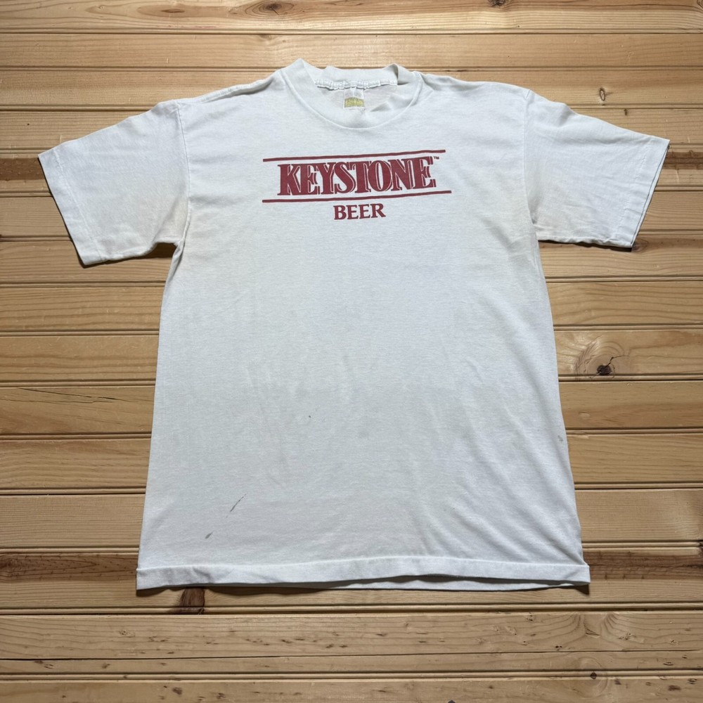 Vintage 80s Keystone Beer Advertising Paper Thin Single Stitch Shirt Size Large
