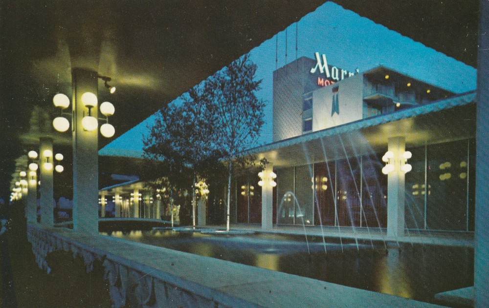 Philadelphia PA-Pennsylvania, Marriott Motor Hotel Nighttime Vintage Postcard