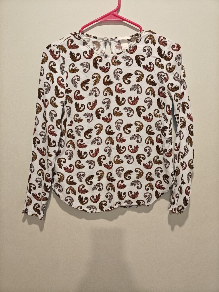 Women's H & M Chameleon Print Long Sleeve Light Blouse Size Small 4 Round Neck