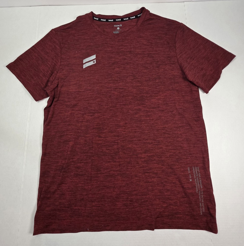 Hurley Mens Large Red Heather Performance T Shirt Athletic Short Sleeve Logo Tee