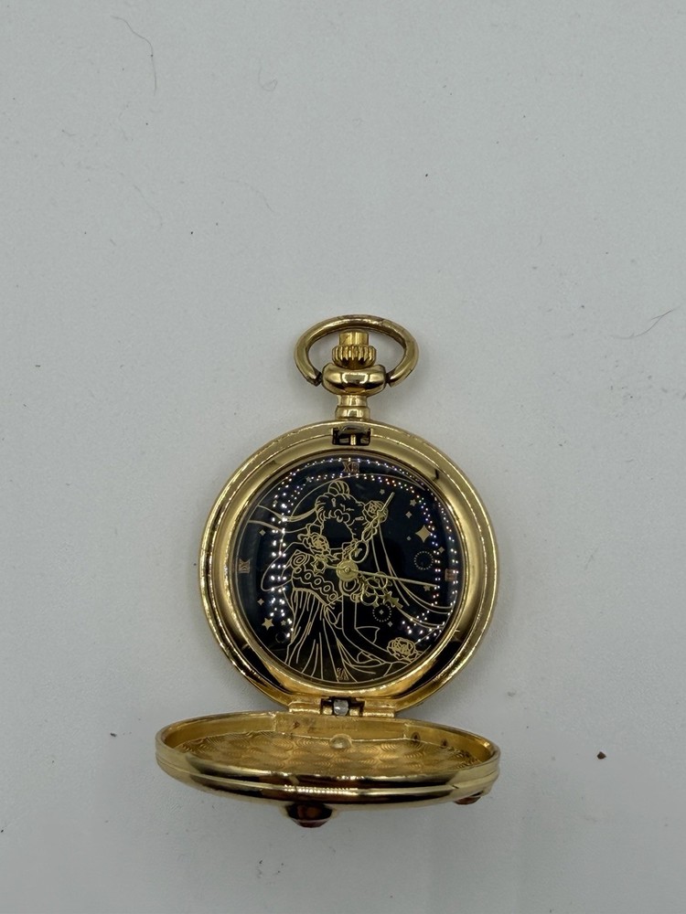 Sailor Moon Style Pocket Watch Gold Tone Anime Design Decorative Collectible