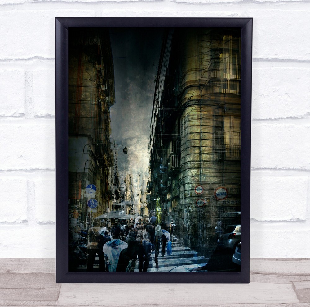 Street Zebra Crossing Crowd Double Exposure Urban Cityscape Wall Art Print