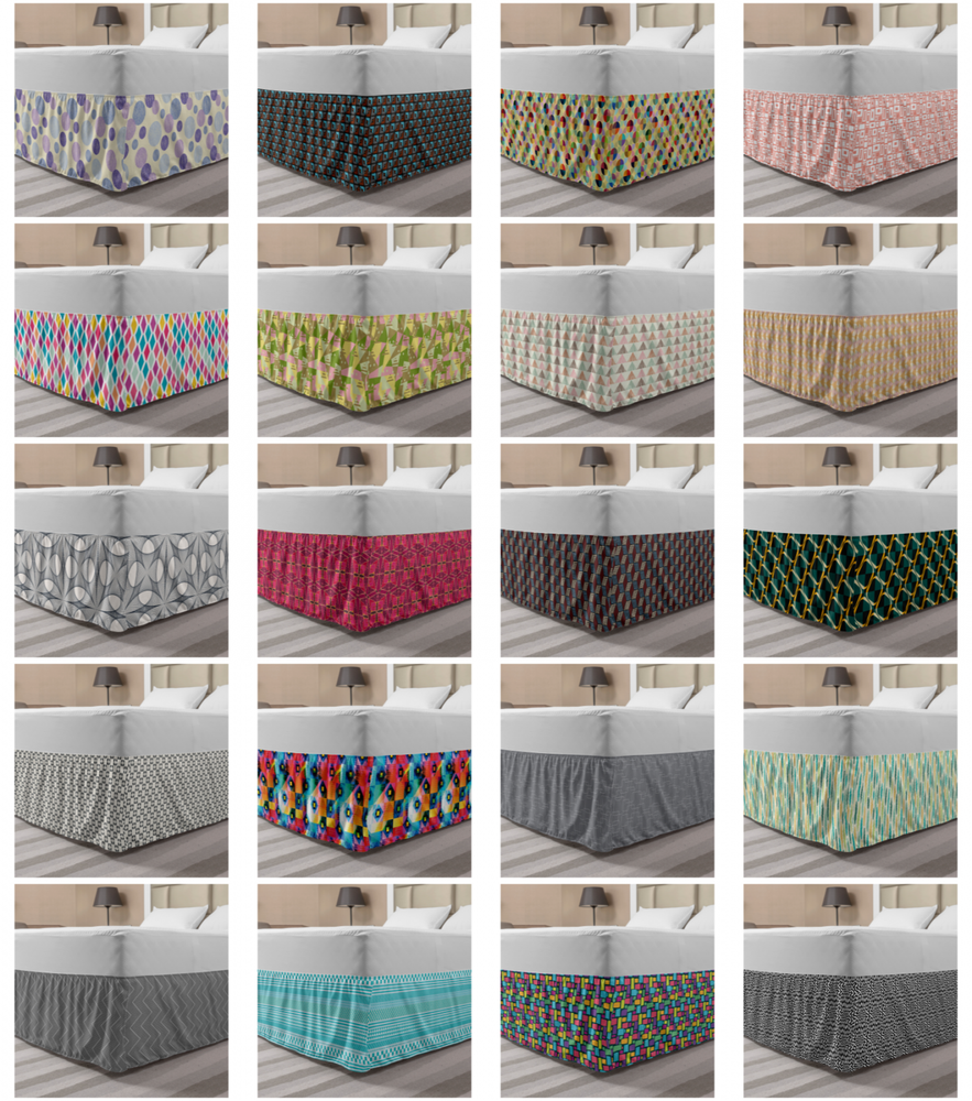 Ambesonne Geometric Ornate Bedskirt Elastic Wrap Around Skirt Gathered Design