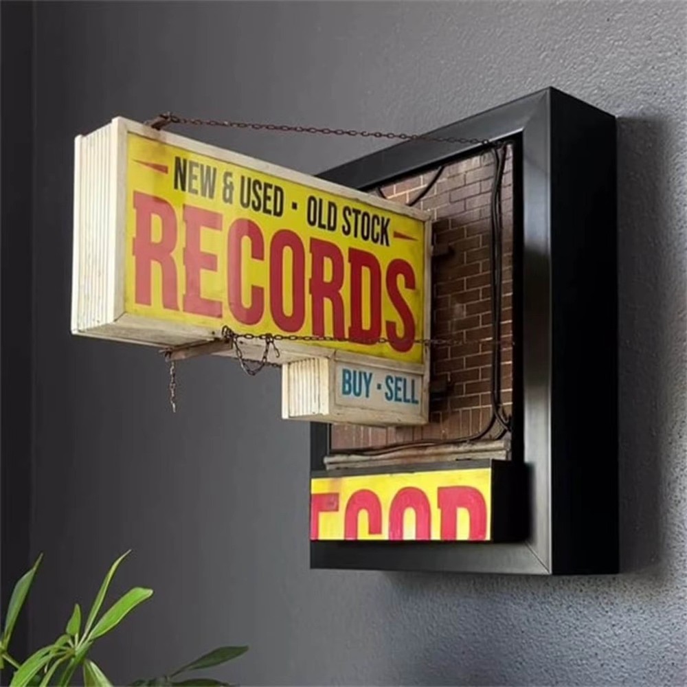 Retro Record Store Wall Light Vintage Lamp Bedroom Cafe Decor