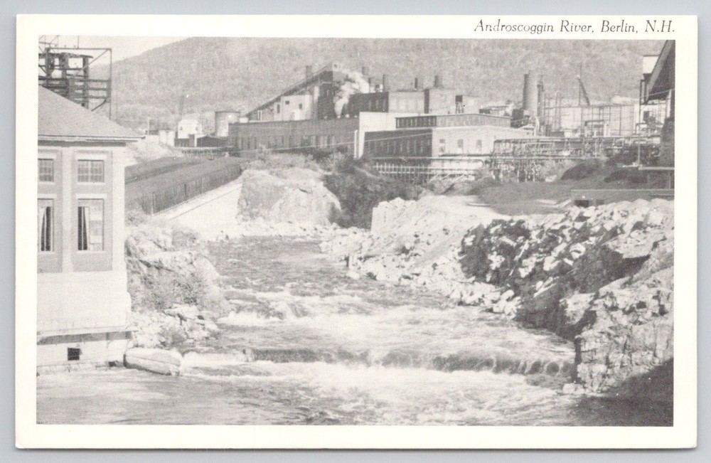 Androscoggin River Berlin NH Industrial Mill View Vintage Postcard