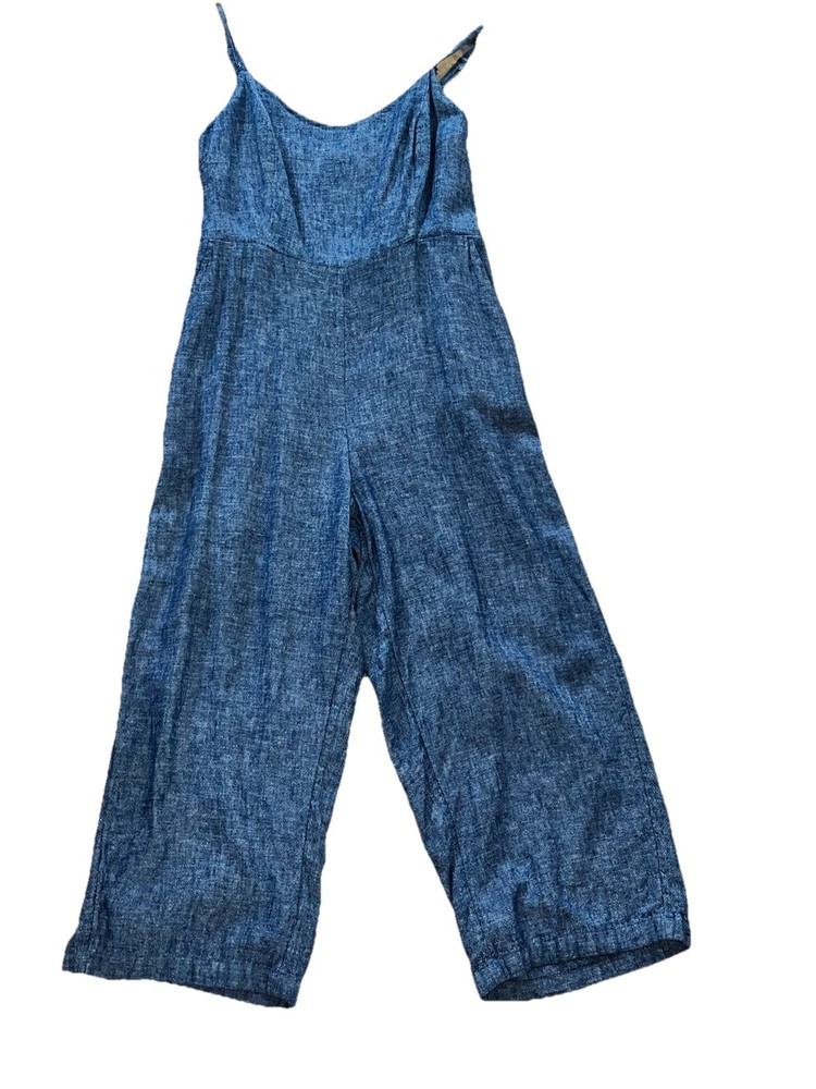 Linen Blend Chambray Jumpsuit Women’s  L Old Navy Pockets Cottage Prairie