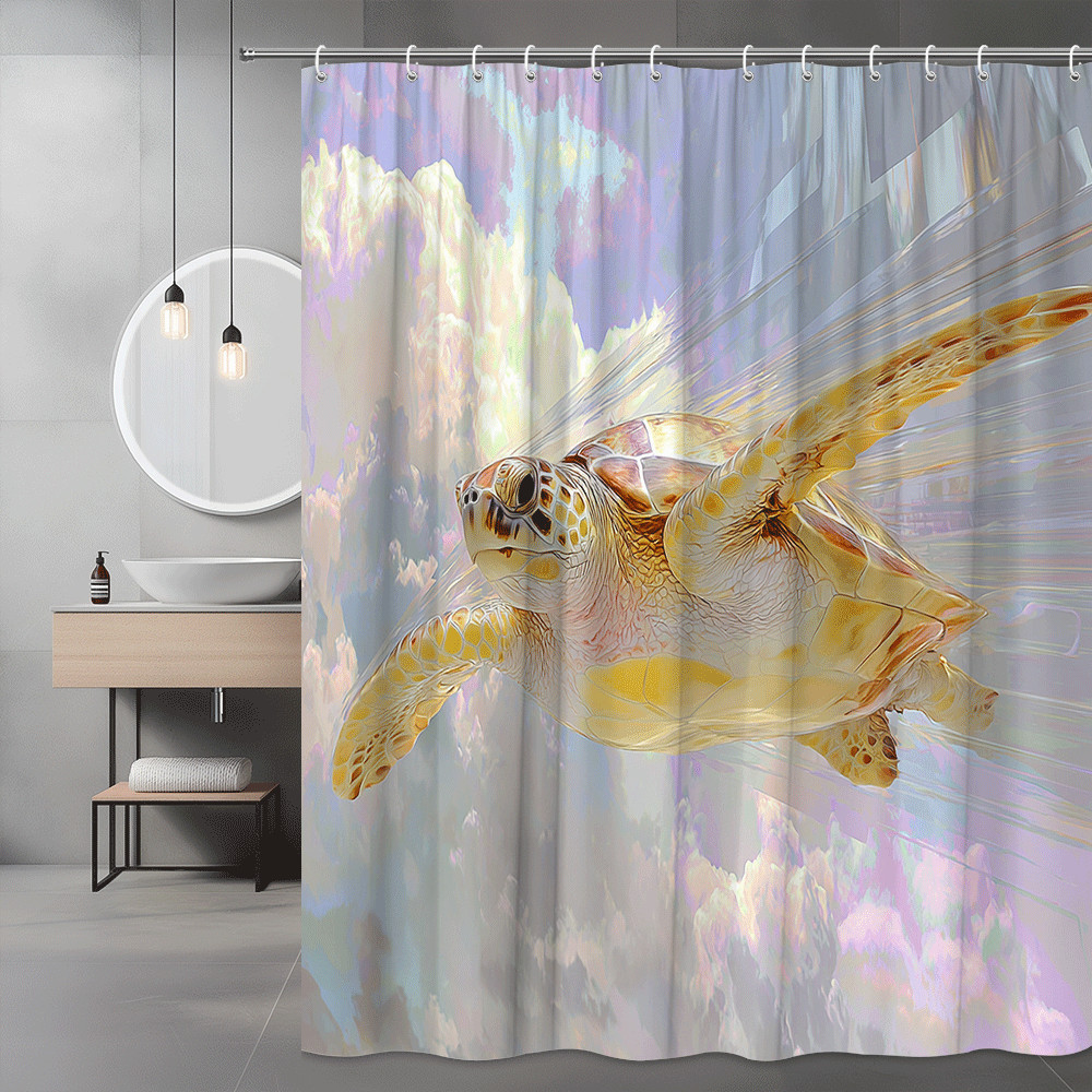 Sea Turtle Shower Curtain Pastel Cloud Ocean Graphic Print
