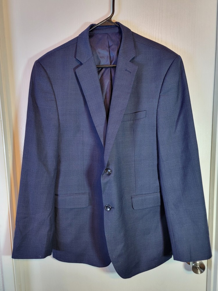 Perry Ellis Portfolio Blazer Jacket Mens 42R Black Solid Polyester Double Vented