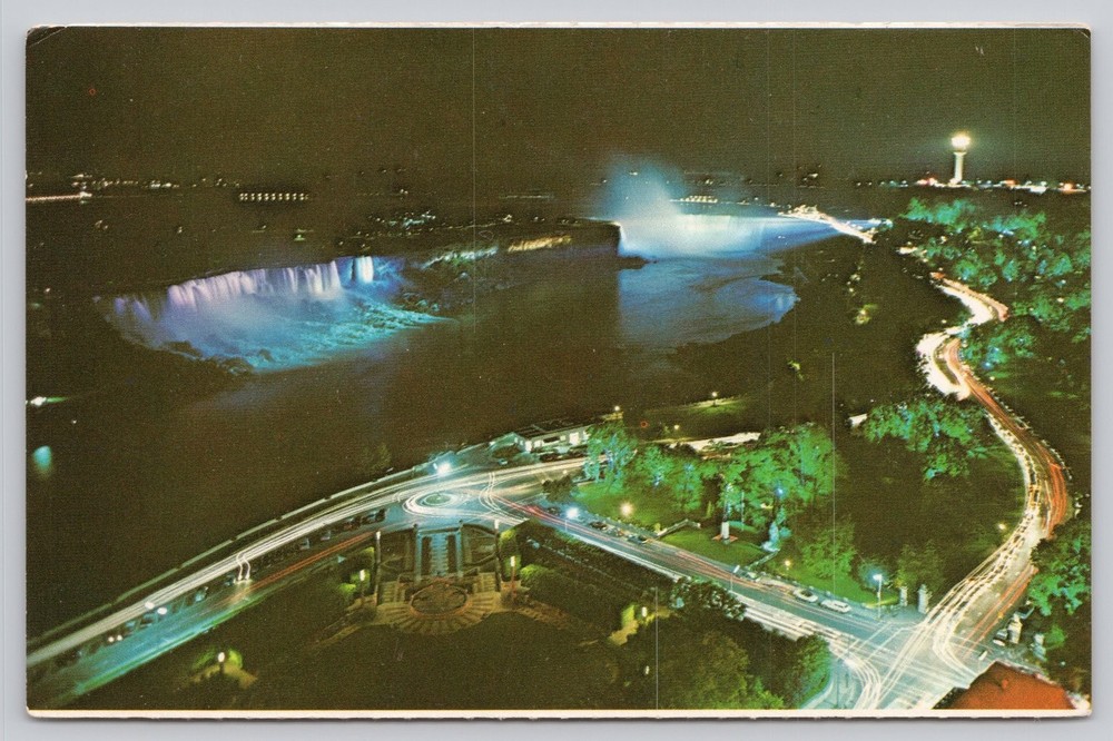 Vintage Niagara Falls at Night Postcard Ontario Canada Victoria Park Lights