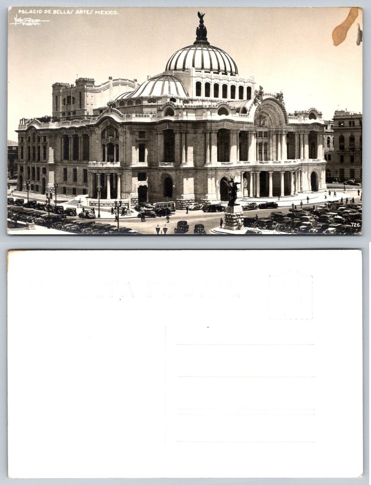 RPPC Palacio de Bellas Artes Mexico City Vintage Postcard 1940s Classic Cars