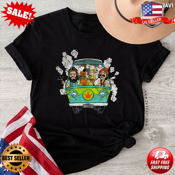 NEW FUNNY Scooby Doo And Shaggy Old Man Smoking Weed Hippie Bus T-Shirt S-5XL