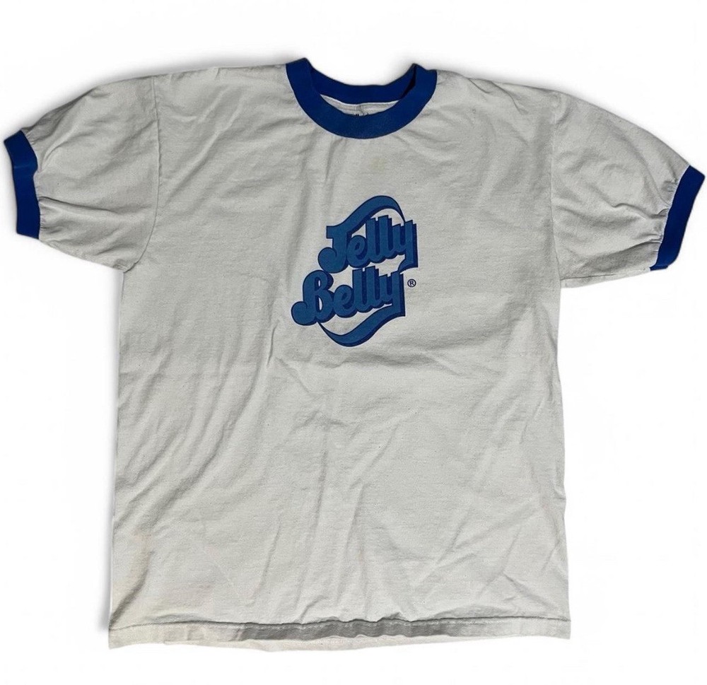 Jelly Belly Logo Men's Medium Blue Cuff Short Sleeve Shirt