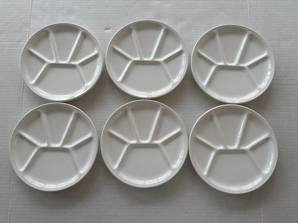VARAGES Williams Sonoma White Fondue Divided Plates Made in France- Set of 6