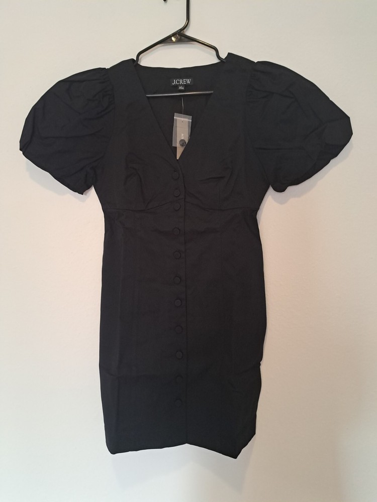 J.CREW Solid Black Button Front Puff Sleeve Mini Dress Size 6