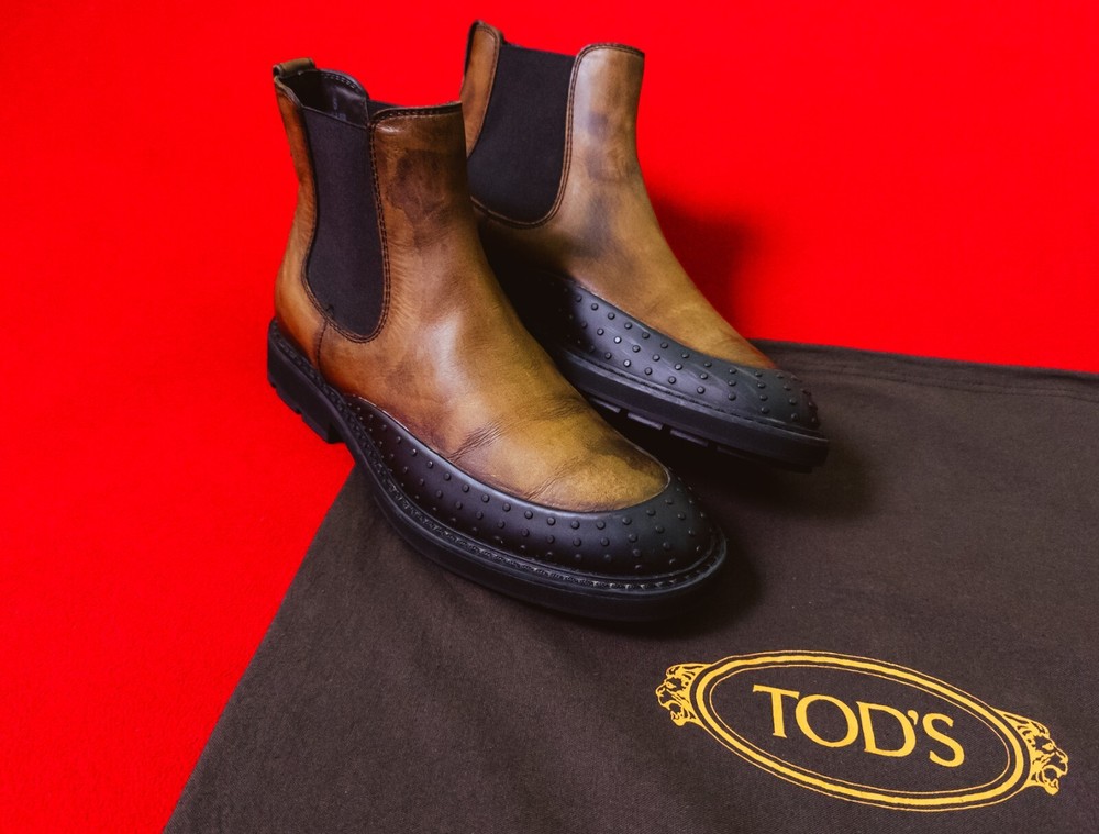 TODS Men Faded Brown Leather Chelsea Boots US 7 / EU 41 / UK 6 Pull On Shoes