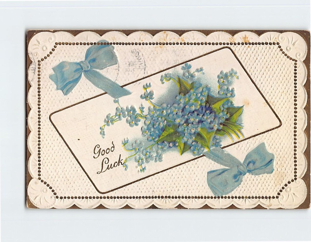 Postcard Good Luck with Flowers Embossed Art Print