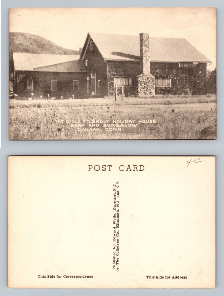 Canaan, CT-Connecticut, Girls Friendly Holiday Barn House Card Vintage Postcard