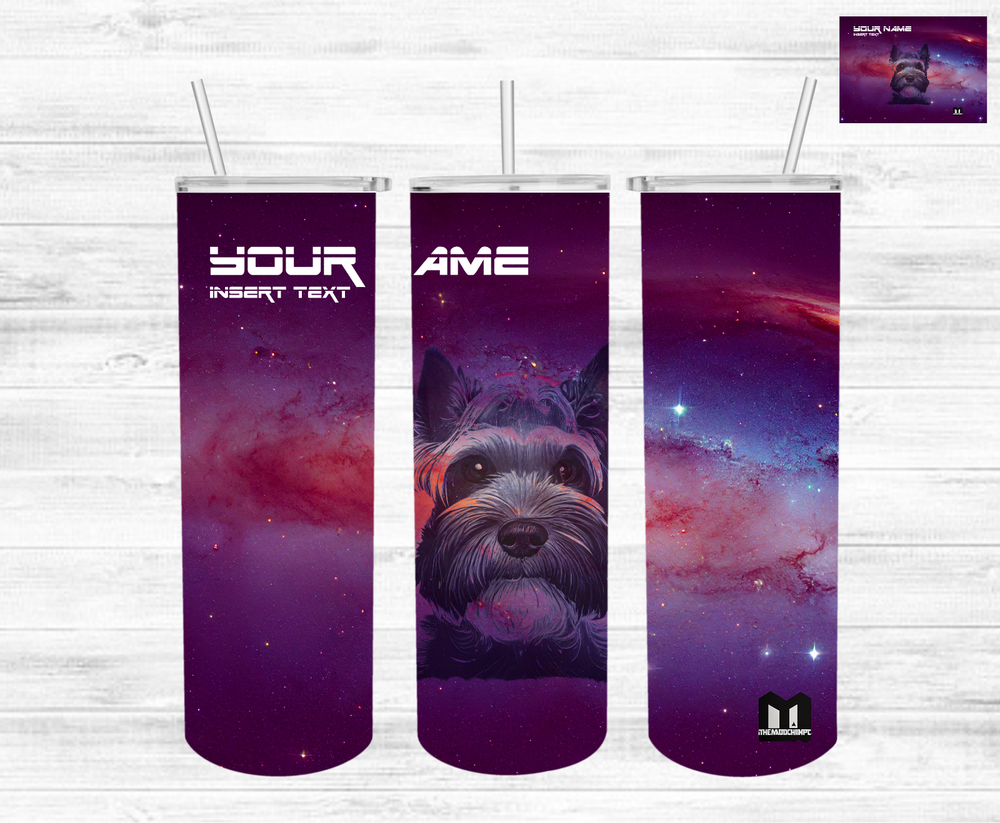 Galactic Schnauzer Skinny Tumbler 20oz Personalized Name Sublimation with Straw