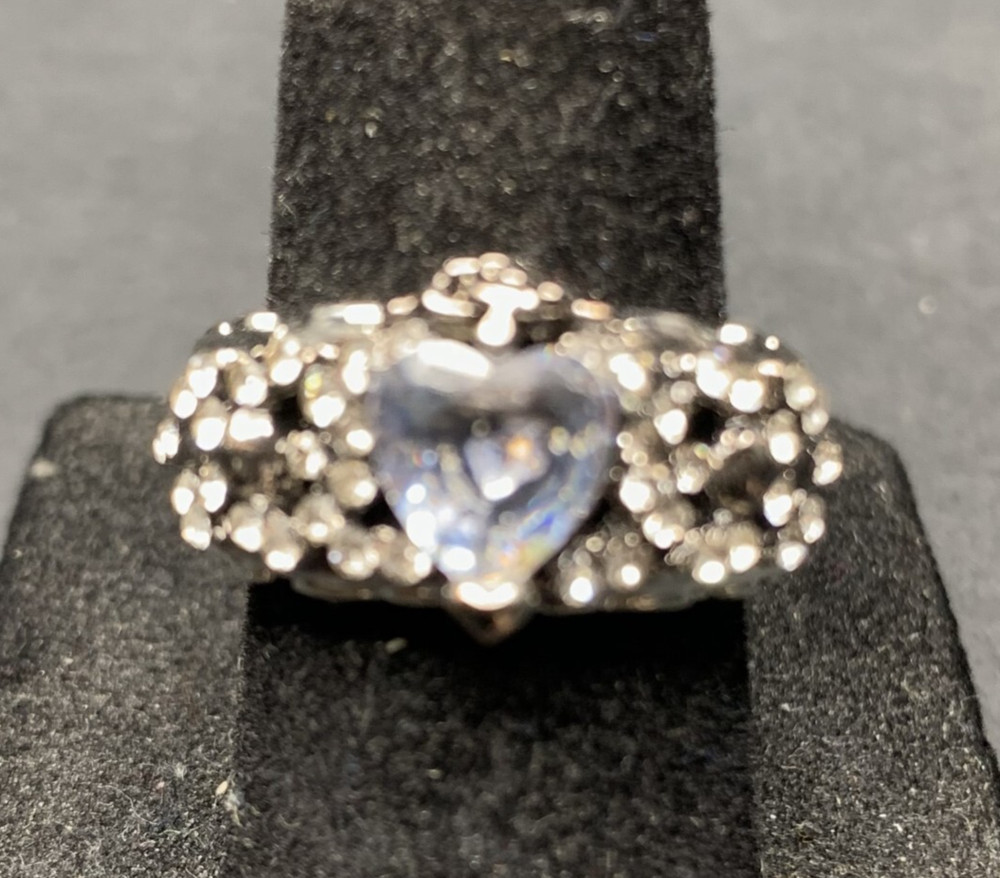 Vintage Estate Antique Silver Tone Rhinestone CZ Wedding Ring - Size 6