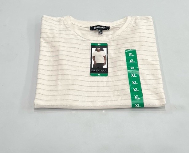 Ellen Tracy Women's Glitter Stripe Blouse, Cream, Size XL