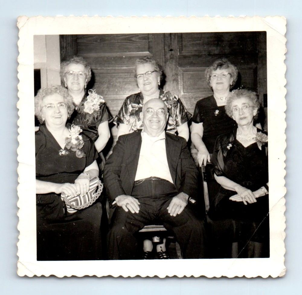 Old Vintage Square Photo OLDER ELDERLY MAN WOMEN SITTING TOGETHER SNAPSHOT