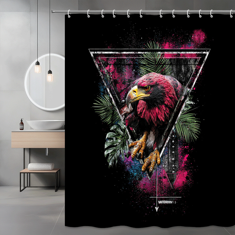 Eagle Graphic Shower Curtain Black Pink Tropical Print
