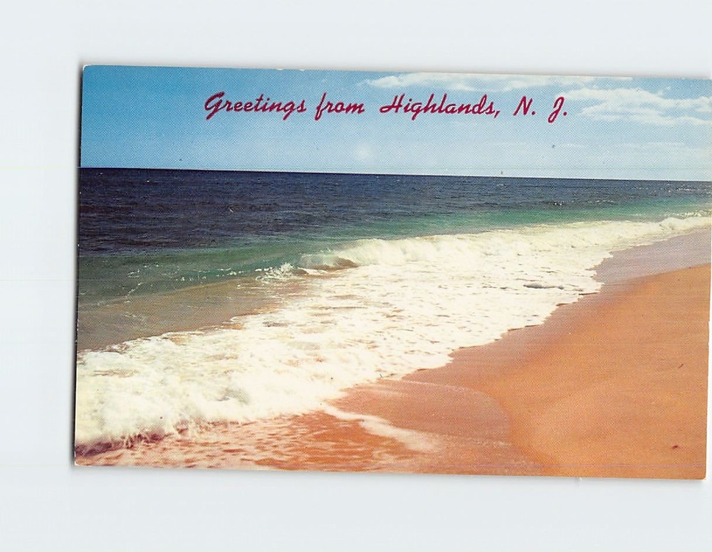 Postcard Beach Scene Greetings from Highlands New Jersey USA