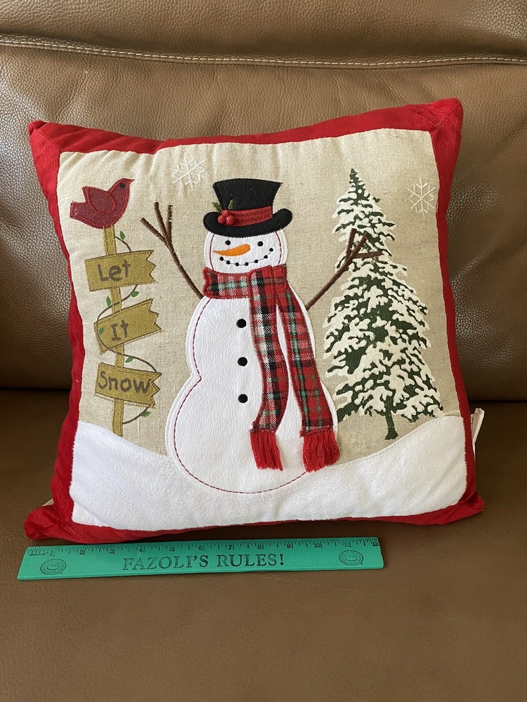 Christmas Holiday Snowman Accent Pillow ~ Appliquéd ~ 16” x 16”-image
