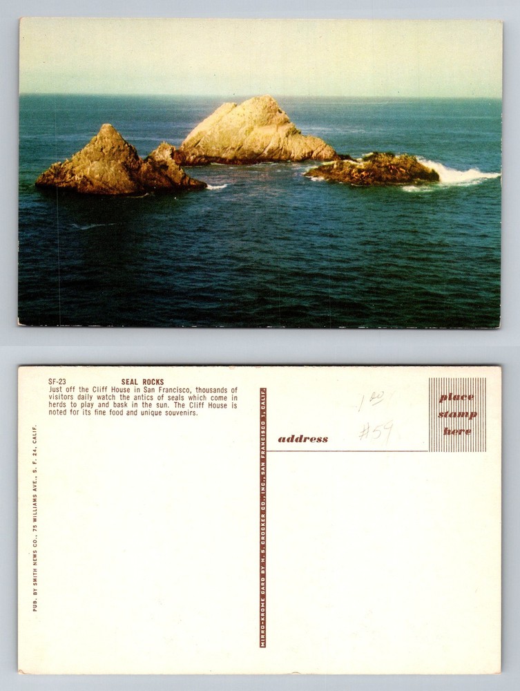 San Francisco CA-California, Seal Rocks Near Cliff House View Vintage Postcard