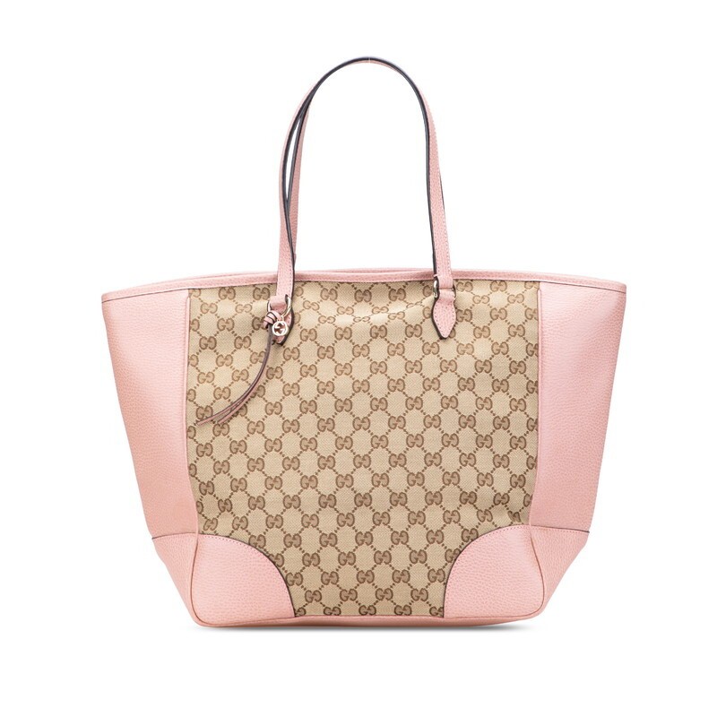 GUCCI GG Canvas Tote Bag in Pink Leather with Gold Hardware 746647