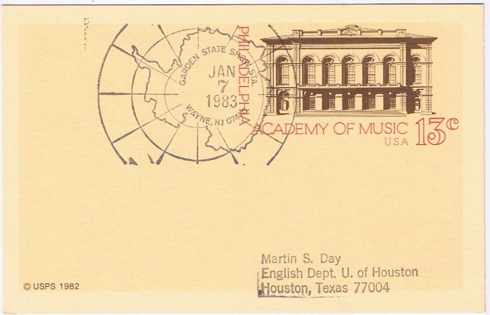 1983 USA Philadelphia Academy Of Music Postal Card from Garden State Stamp Show-image