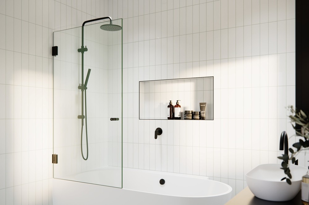 Black Albedo 58H x 31.5W Hinged Glass Door by Glass Warehouse
