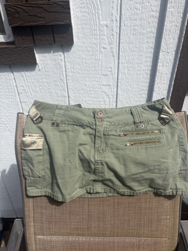 Grunge y2k rare moto emo Cargo Mini Skirt Contrast Pockets Button Short Size S