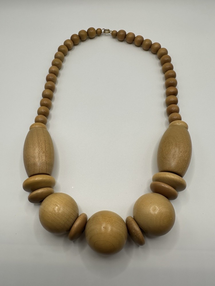 Vintage Chunky Graduated Beaded Wood Necklace 20”