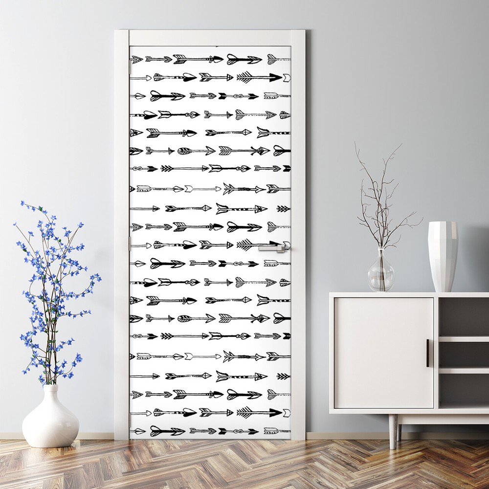 Hand-Drawn Arrows Bubble-Free Door Sticker Minimalist Geometric Decal