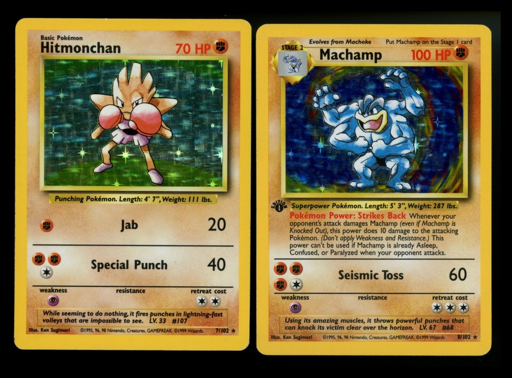 Hitmonchan 7/102 Machamp 8/102 Base Set 1999 Holo Vintage Pokemon Card Lot WOTC