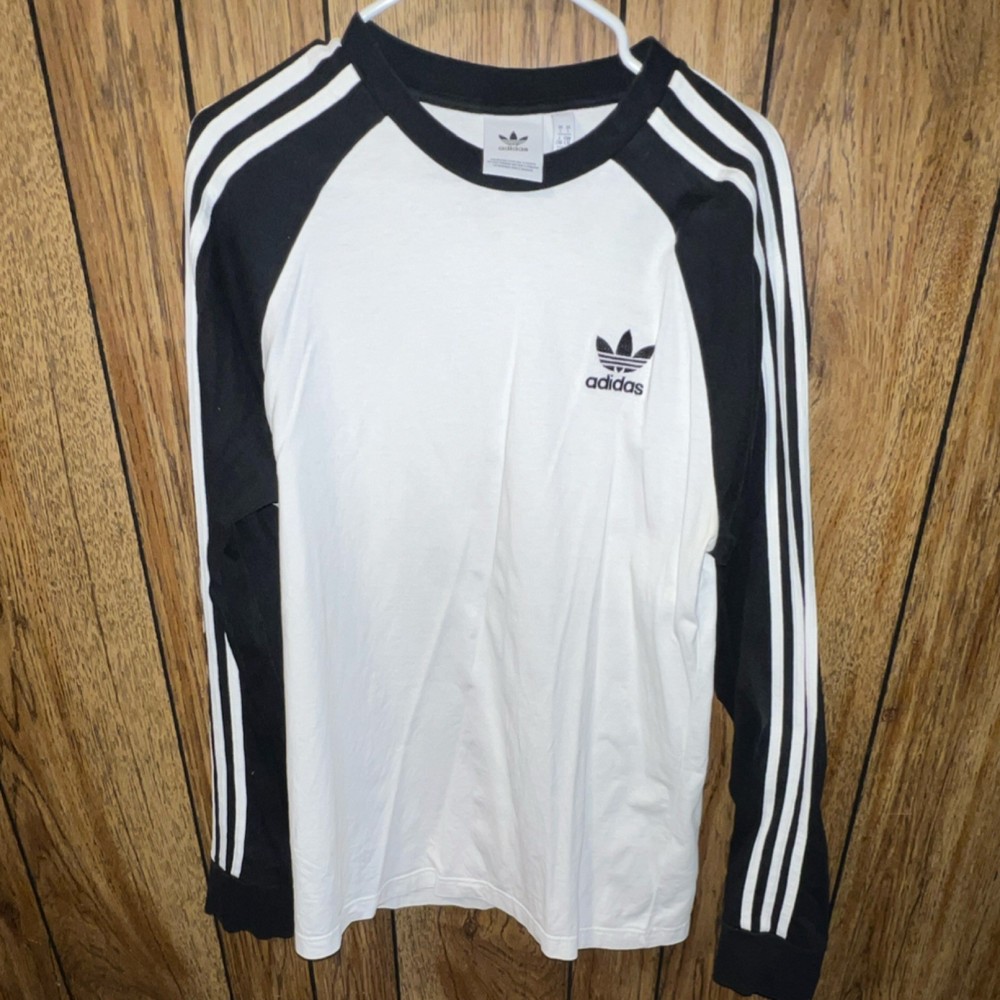 adidas Originals Men's Long Sleeve Colorblock T-Shirt White Black Size L Cotton