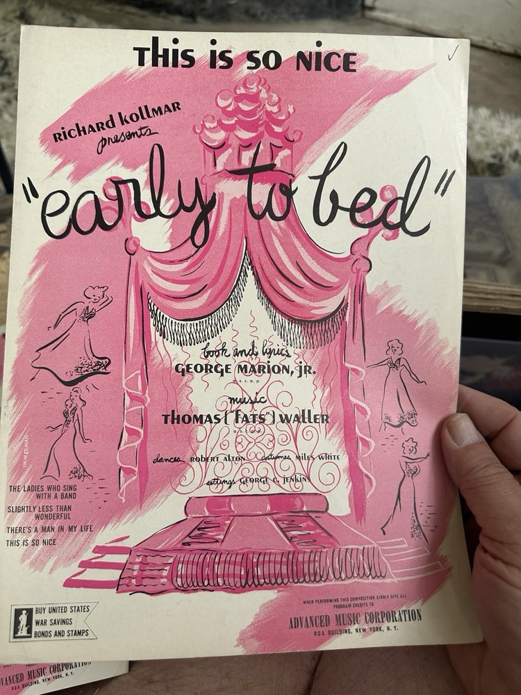 A 1943 Fats Waller Revue Sheet Music EARLY TO BED ‘This Is So Nice’  NM