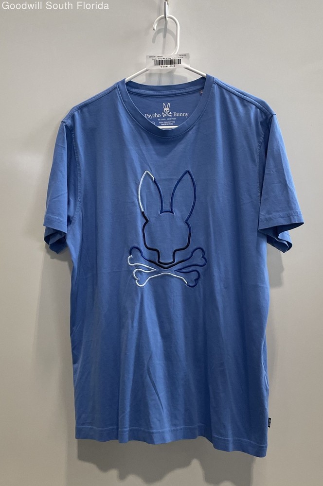 Psycho Bunny Mens Blue Cotton Short Sleeve Crew Neck Graphic T-Shirt Size 6