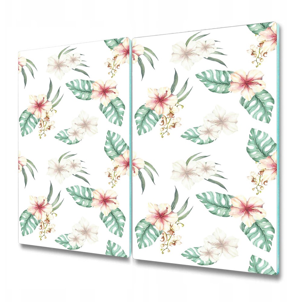 Glass Worktop Kitchen Chopping Board Hawaiian Flowers Tropical Leaves Palm
