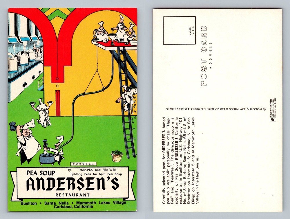Santa Nella, CA-California, Andersen’s Split Pea Comic Card Vintage Postcard