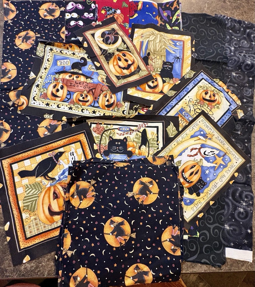 LARGE LOT OF HALLOWEEN cotton fabric PANELS Pieces, Mixed