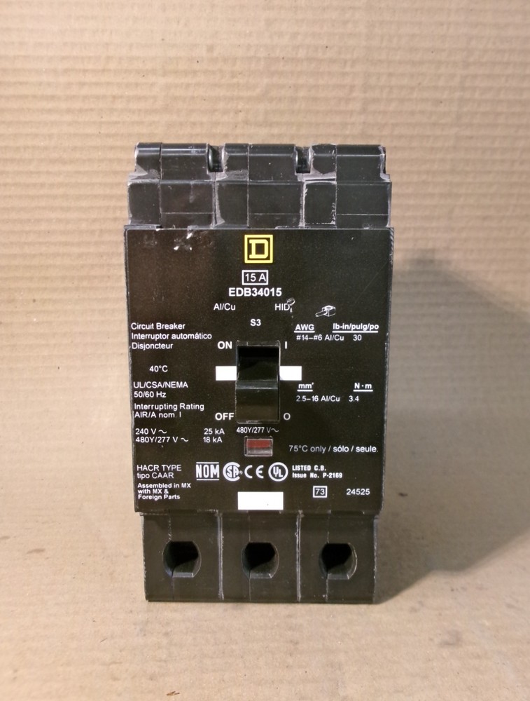 NEW Square D EDB34015 3 Pole 15 Amp 480V Circuit Breaker FLAW #18 NNB